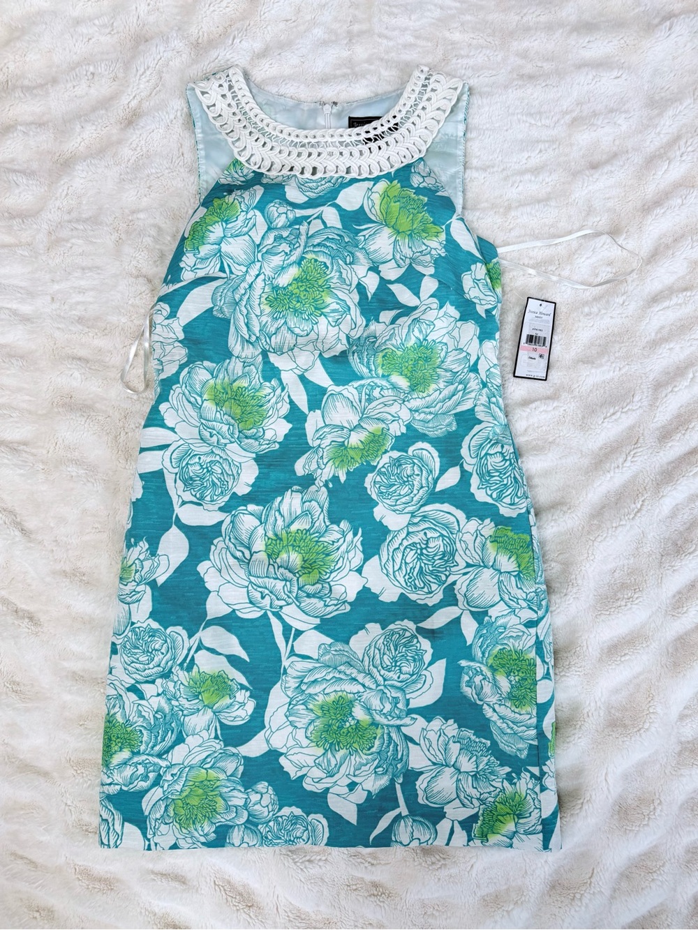 Jessica Howard Teal & White Floral Dress with Crochet Trim